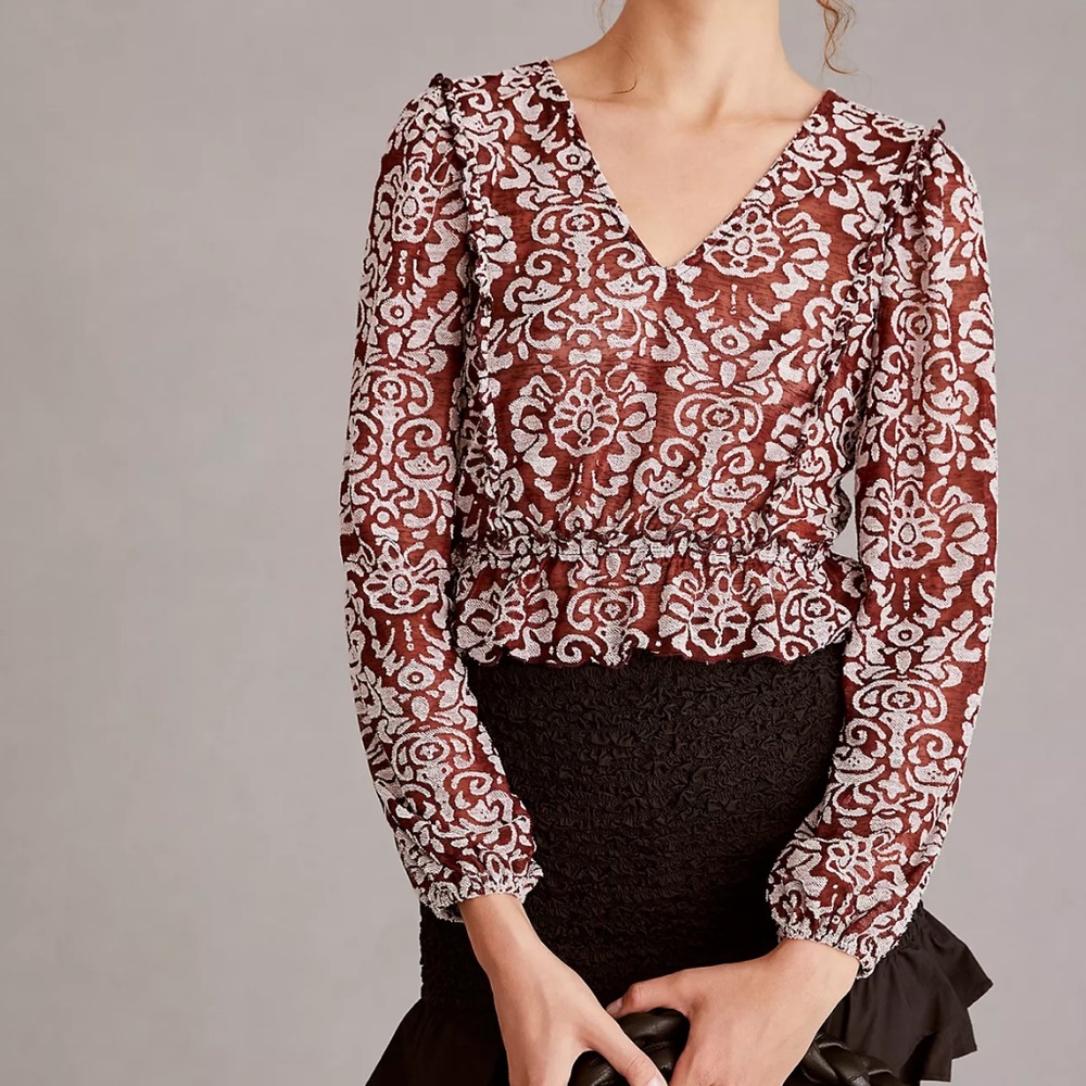 NWT - By Anthropologie - Jacquard Peasant Blouse - XS